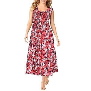 Woman Within Poly Rayon Colorful Floral Pleated Sleeveless Pull On Dress L 18/20
